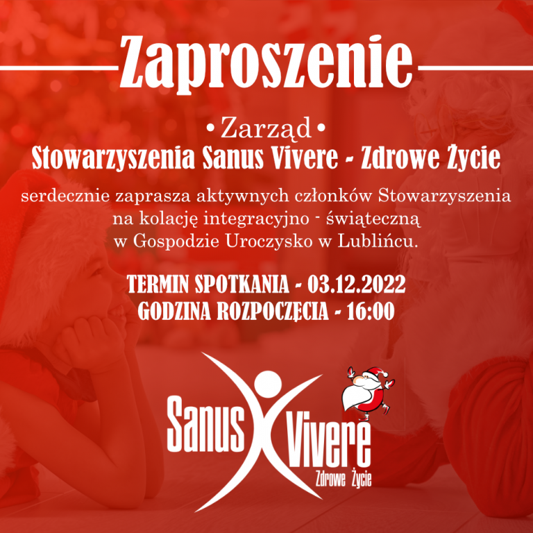 Read more about the article Spotkanie świąteczne dla aktywnych członków Stowarzyszenia Sanus Vivere – Zdrowe Życie Lubliniec